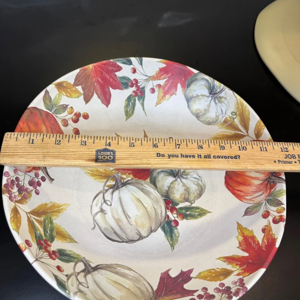 Bee & Willow Serving Bowl Tray Set Home Cream Orange Pumpkin Leaf Melamine